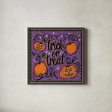 Halloween Expressions II by Janelle Penner. Shown in a sleek black glass frame for a contemporary gallery look. Available as an archival giclee rolled canvas, fine art paper, or poster print. SKU 81654a.