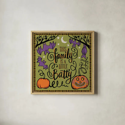 Halloween Expressions III by Janelle Penner. Shown in a natural wood glass frame for a timeless modern aesthetic. Available as an archival giclee rolled canvas, fine art paper, or poster print. SKU 81655a.