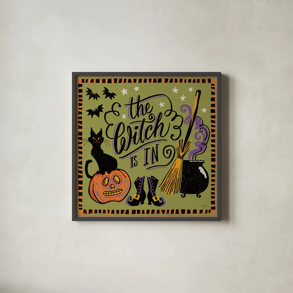 Halloween Expressions IV by Janelle Penner. Shown in a sleek black glass frame for a contemporary gallery look. Available as an archival giclee rolled canvas, fine art paper, or poster print. SKU 81656a.