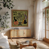 Halloween Expressions IV by Janelle Penner. Shown in a natural wood frame in a cozy modern living room. Available as an archival giclee rolled canvas, fine art paper, or poster print. SKU 81656a.