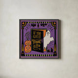 Halloween Expressions V by Janelle Penner. Shown in a sleek black glass frame for a contemporary gallery look. Available as an archival giclee rolled canvas, fine art paper, or poster print. SKU 81657a.
