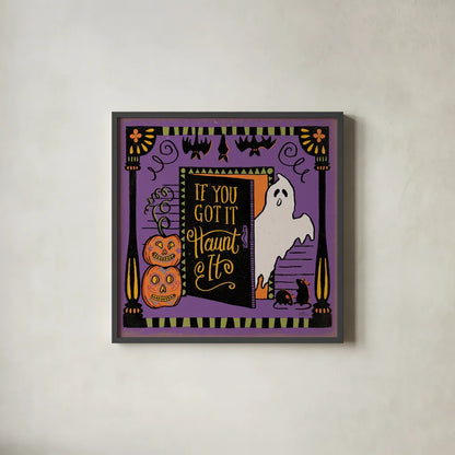 Halloween Expressions V by Janelle Penner. Shown in a sleek black glass frame for a contemporary gallery look. Available as an archival giclee rolled canvas, fine art paper, or poster print. SKU 81657a.