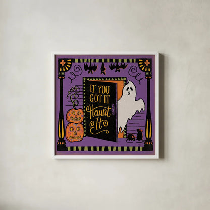 Halloween Expressions V by Janelle Penner. Shown in a crisp white glass frame for a clean and minimalist style. Available as an archival giclee rolled canvas, fine art paper, or poster print. SKU 81657a.
