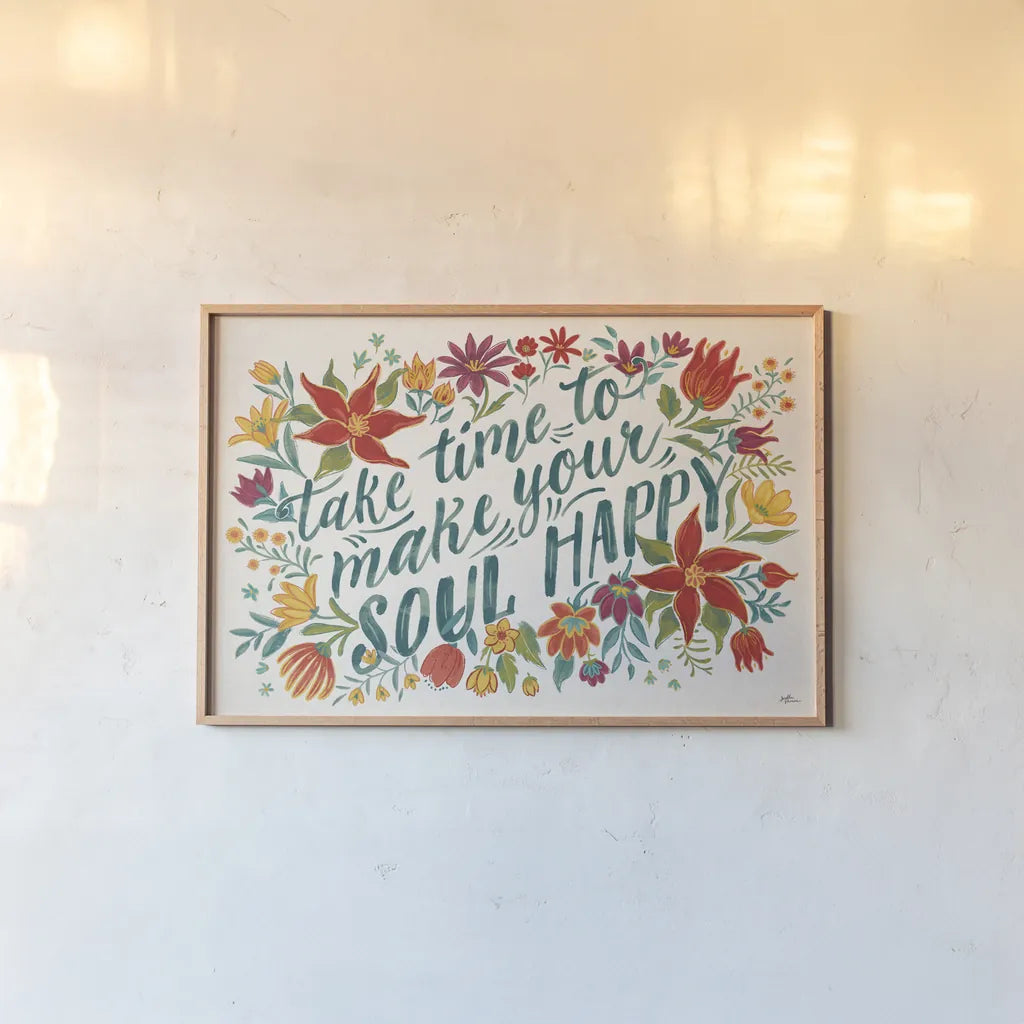 Happy Thoughts I by Janelle Penner. shown as a paper print in a natural frame. Available as a archival giclee rolled canvas, fine art paper, or poster print. SKU 54096i.