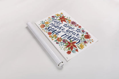 Happy Thoughts I White by Janelle Penner. shown as a rolled paper print. Available as archival giclee rolled canvas, fine art paper, or poster print. SKU 56416i.