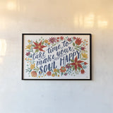 Happy Thoughts I White by Janelle Penner. shown as a paper print in a black flame. Available as a archival giclee rolled canvas, fine art paper, or poster print. SKU 56416i.