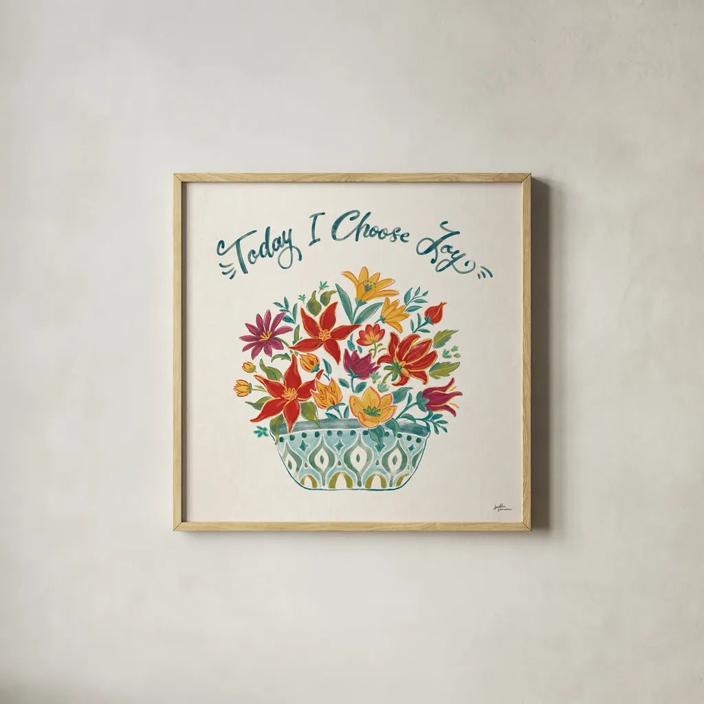 Happy Thoughts III by Janelle Penner. Shown in a natural wood glass frame for a timeless modern aesthetic. Available as an archival giclee rolled canvas, fine art paper, or poster print. SKU 54098a.