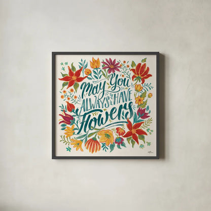 Happy Thoughts IV by Janelle Penner. Shown in a sleek black glass frame for a contemporary gallery look. Available as an archival giclee rolled canvas, fine art paper, or poster print. SKU 54099a.