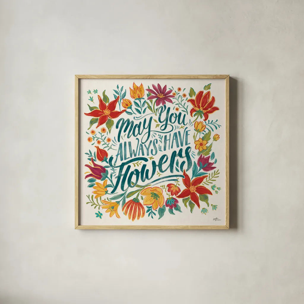 Happy Thoughts IV by Janelle Penner. Shown in a natural wood glass frame for a timeless modern aesthetic. Available as an archival giclee rolled canvas, fine art paper, or poster print. SKU 54099a.