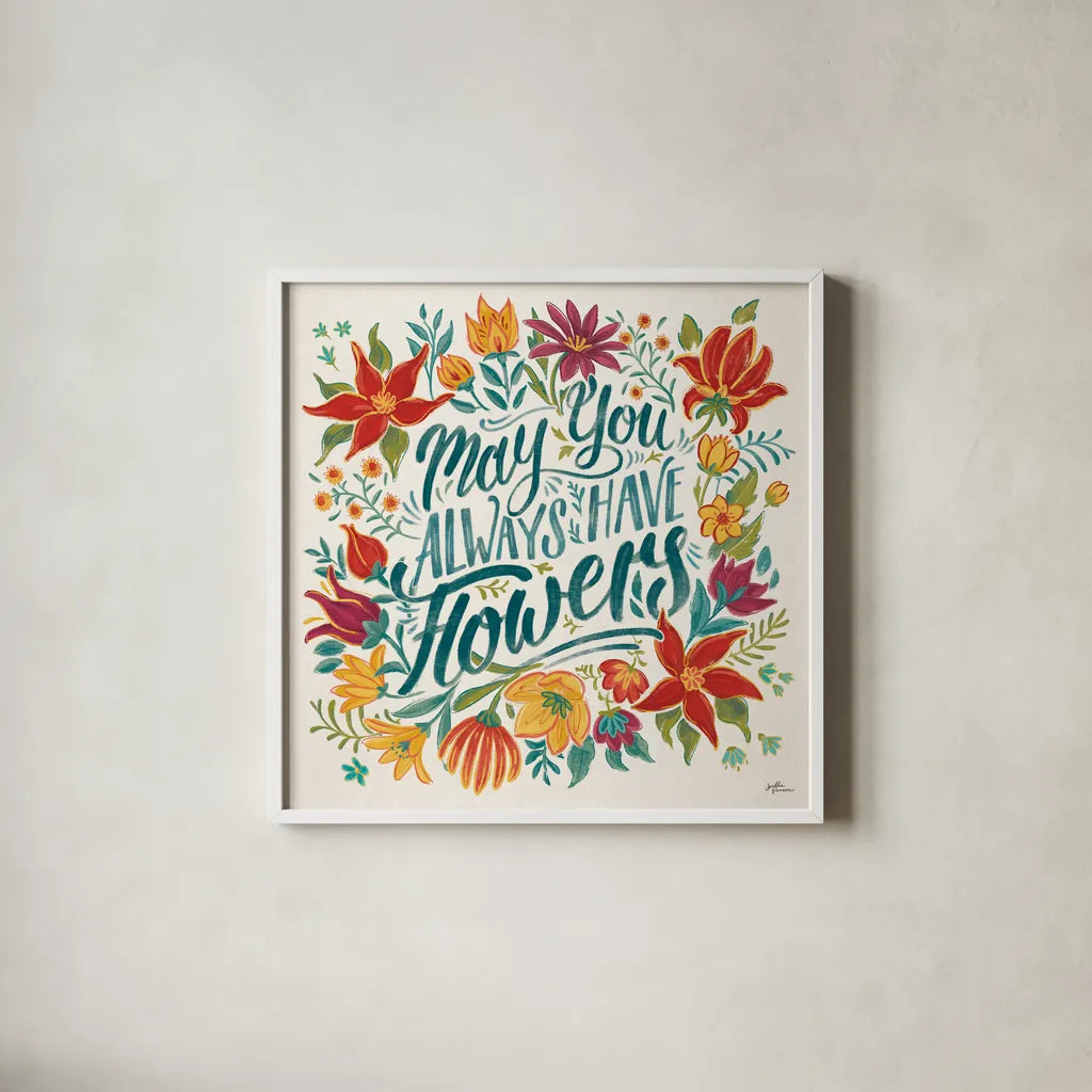 Happy Thoughts IV by Janelle Penner. Shown in a crisp white glass frame for a clean and minimalist style. Available as an archival giclee rolled canvas, fine art paper, or poster print. SKU 54099a.