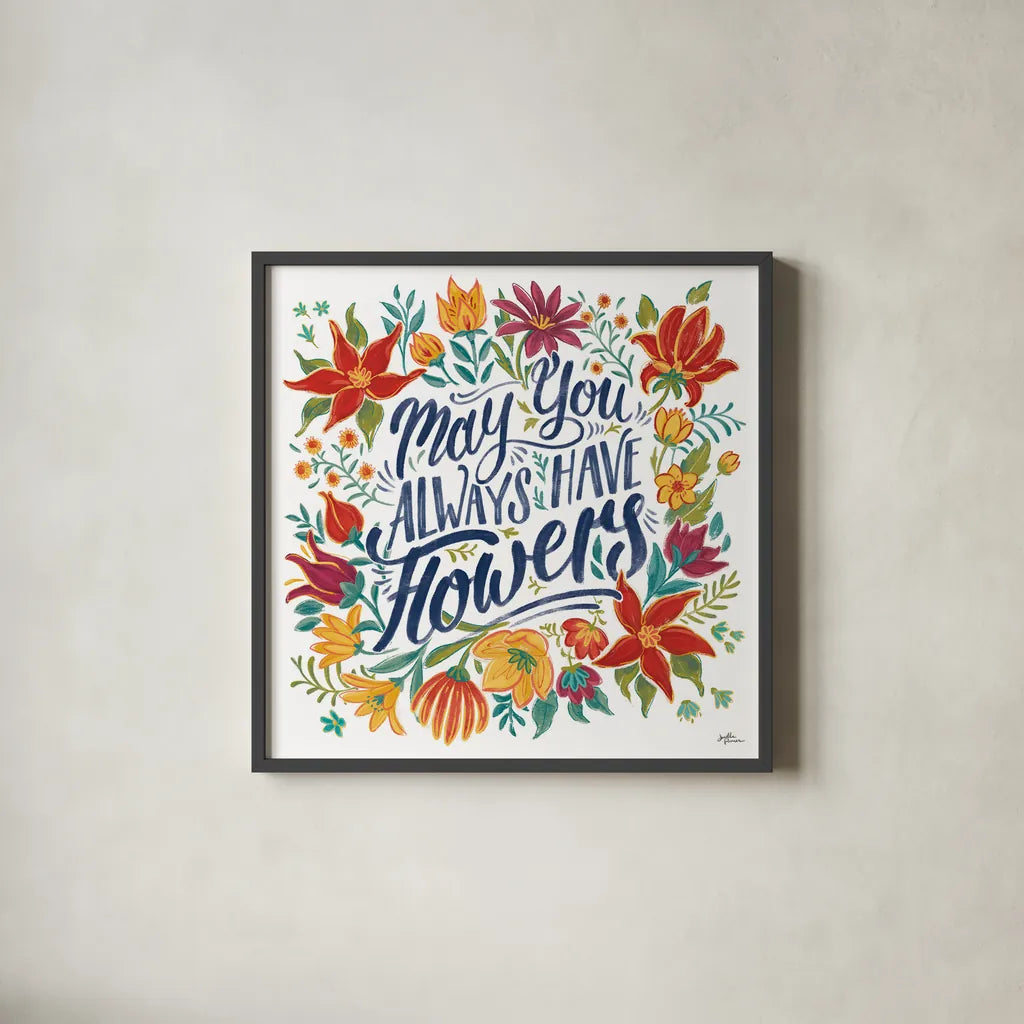 Happy Thoughts IV White by Janelle Penner. Shown in a sleek black glass frame for a contemporary gallery look. Available as an archival giclee rolled canvas, fine art paper, or poster print. SKU 56417a.