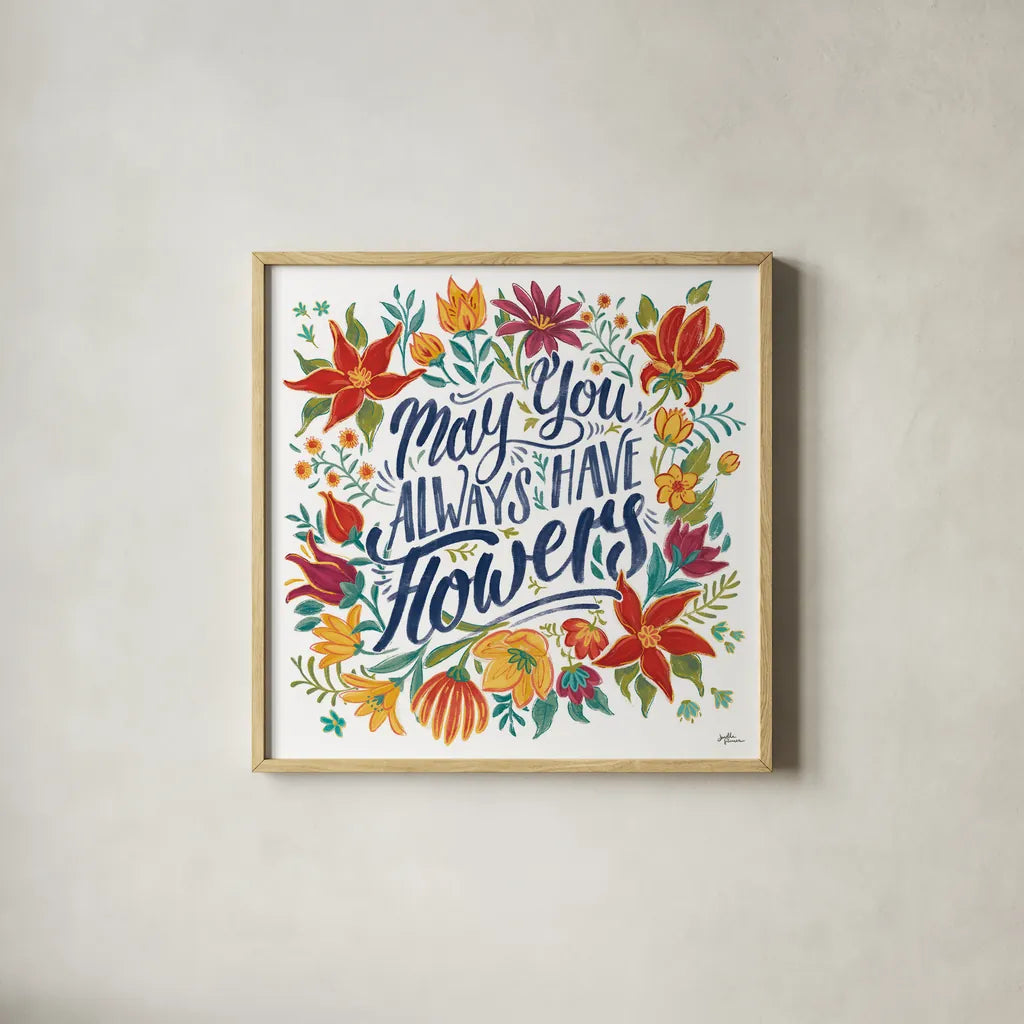 Happy Thoughts IV White by Janelle Penner. Shown in a natural wood glass frame for a timeless modern aesthetic. Available as an archival giclee rolled canvas, fine art paper, or poster print. SKU 56417a.