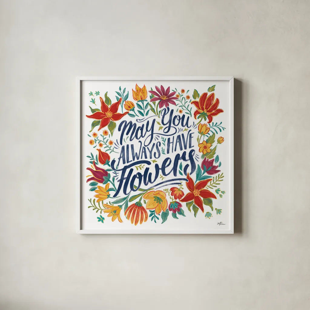 Happy Thoughts IV White by Janelle Penner. Shown in a crisp white glass frame for a clean and minimalist style. Available as an archival giclee rolled canvas, fine art paper, or poster print. SKU 56417a.