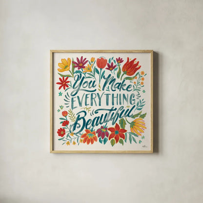 Happy Thoughts V by Janelle Penner. Shown in a natural wood glass frame for a timeless modern aesthetic. Available as an archival giclee rolled canvas, fine art paper, or poster print. SKU 54100a.