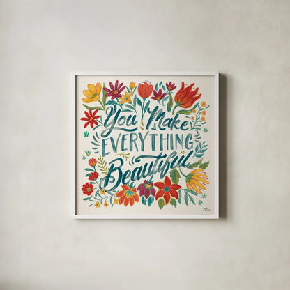Happy Thoughts V by Janelle Penner. Shown in a crisp white glass frame for a clean and minimalist style. Available as an archival giclee rolled canvas, fine art paper, or poster print. SKU 54100a.