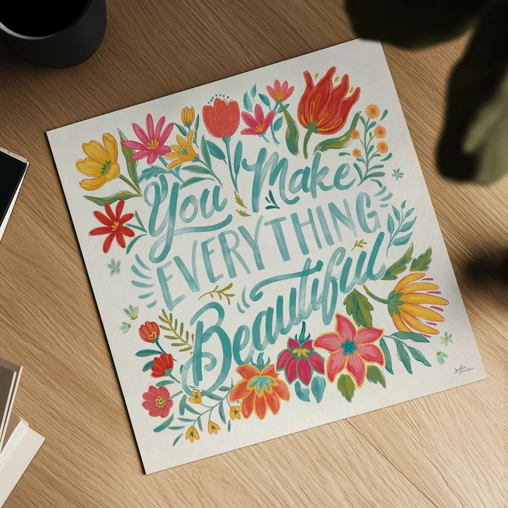 Happy Thoughts V Bright by Janelle Penner. Shown as a detailed flat fine art print, highlighting archival giclee quality. Available as an archival giclee rolled canvas, fine art paper, or poster print. SKU 71484a.