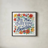 Happy Thoughts V White by Janelle Penner. Shown in a sleek black glass frame for a contemporary gallery look. Available as an archival giclee rolled canvas, fine art paper, or poster print. SKU 56418a.