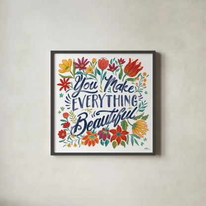 Happy Thoughts V White by Janelle Penner. Shown in a sleek black glass frame for a contemporary gallery look. Available as an archival giclee rolled canvas, fine art paper, or poster print. SKU 56418a.