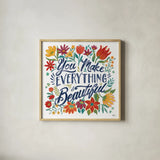 Happy Thoughts V White by Janelle Penner. Shown in a natural wood glass frame for a timeless modern aesthetic. Available as an archival giclee rolled canvas, fine art paper, or poster print. SKU 56418a.