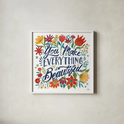 Happy Thoughts V White by Janelle Penner. Shown in a crisp white glass frame for a clean and minimalist style. Available as an archival giclee rolled canvas, fine art paper, or poster print. SKU 56418a.