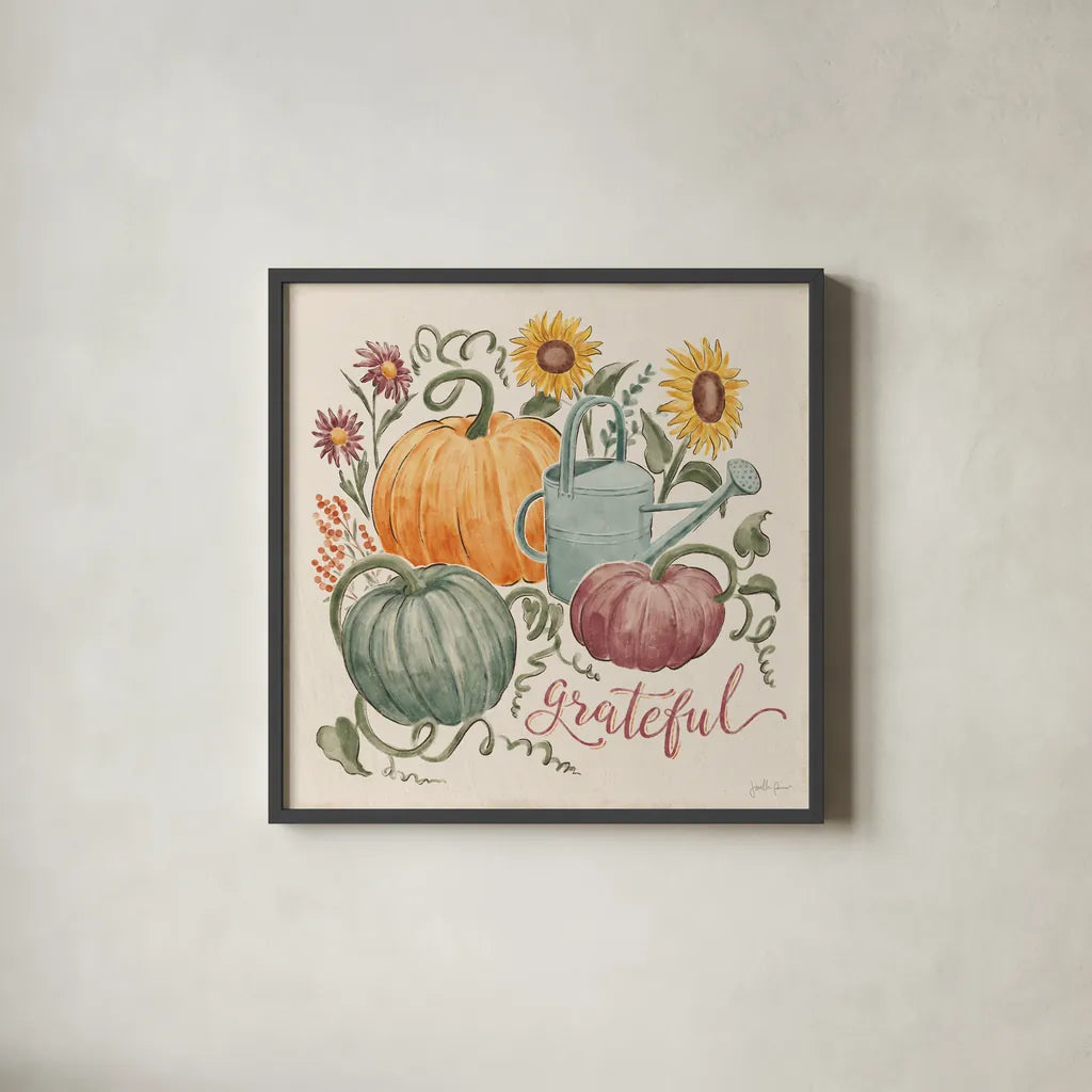 Harvest Jewels II by Janelle Penner. Shown in a sleek black glass frame for a contemporary gallery look. Available as an archival giclee rolled canvas, fine art paper, or poster print. SKU 74012a.