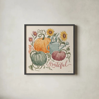 Harvest Jewels II by Janelle Penner. Shown in a sleek black glass frame for a contemporary gallery look. Available as an archival giclee rolled canvas, fine art paper, or poster print. SKU 74012a.