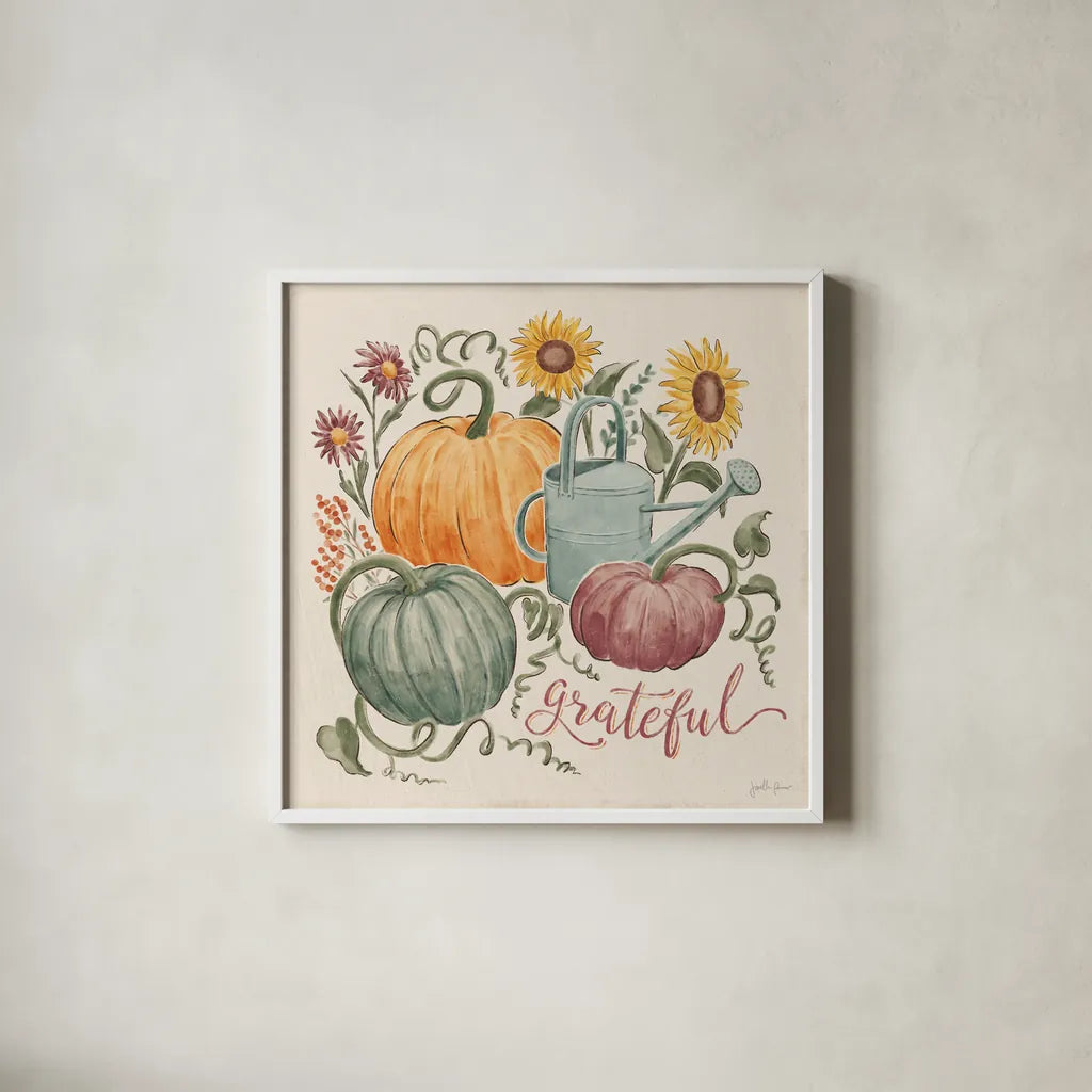 Harvest Jewels II by Janelle Penner. Shown in a crisp white glass frame for a clean and minimalist style. Available as an archival giclee rolled canvas, fine art paper, or poster print. SKU 74012a.