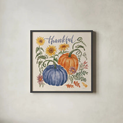 Harvest Jewels III Navy by Janelle Penner. Shown in a sleek black glass frame for a contemporary gallery look. Available as an archival giclee rolled canvas, fine art paper, or poster print. SKU 74796a.