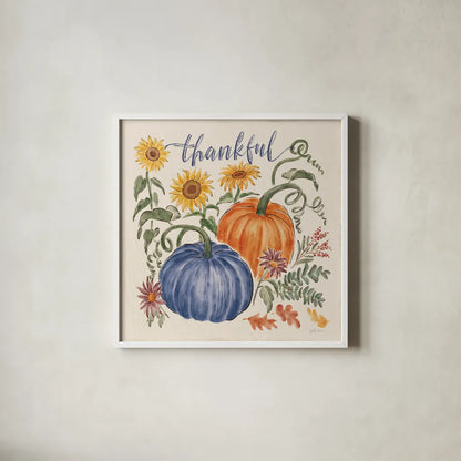 Harvest Jewels III Navy by Janelle Penner. Shown in a crisp white glass frame for a clean and minimalist style. Available as an archival giclee rolled canvas, fine art paper, or poster print. SKU 74796a.