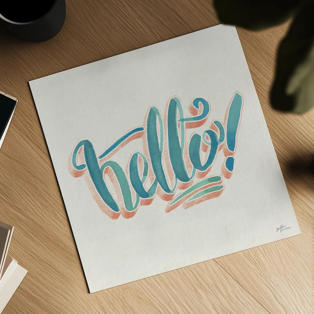 Hello I by Janelle Penner. Shown as a detailed flat fine art print, highlighting archival giclee quality. Available as an archival giclee rolled canvas, fine art paper, or poster print. SKU 59904a.