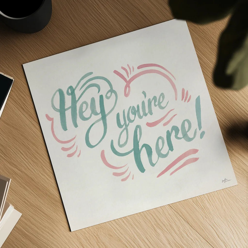 Hey I by Janelle Penner. Shown as a detailed flat fine art print, highlighting archival giclee quality. Available as an archival giclee rolled canvas, fine art paper, or poster print. SKU 63191a.