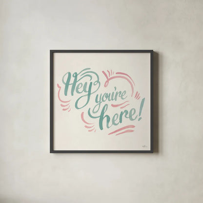 Hey I by Janelle Penner. Shown in a sleek black glass frame for a contemporary gallery look. Available as an archival giclee rolled canvas, fine art paper, or poster print. SKU 63191a.