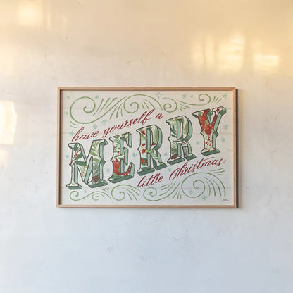 Holiday Joy I by Janelle Penner. shown as a paper print in a natural frame. Available as a archival giclee rolled canvas, fine art paper, or poster print. SKU 43687i.