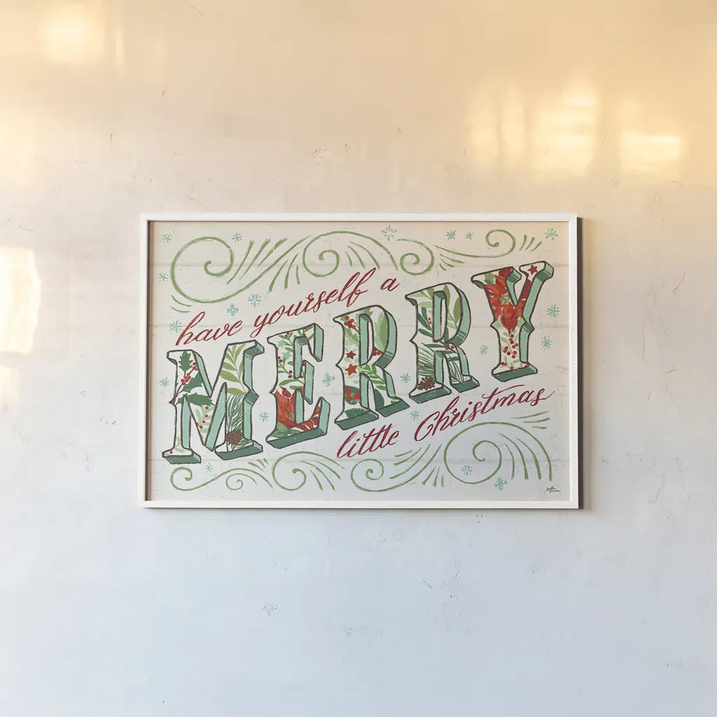 Holiday Joy I by Janelle Penner. shown as a paper print in a white frame. Available as a archival giclee rolled canvas, fine art paper, or poster print. SKU 43687i.