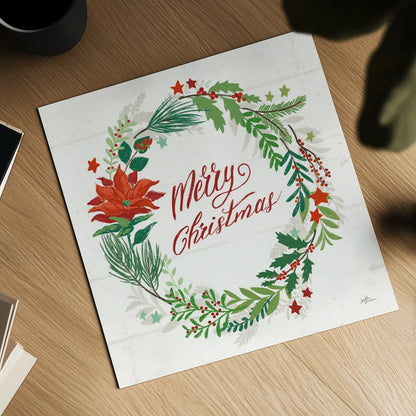Holiday Joy I Merry Christmas by Janelle Penner. Shown as a detailed flat fine art print, highlighting archival giclee quality. Available as an archival giclee rolled canvas, fine art paper, or poster print. SKU 47612a.