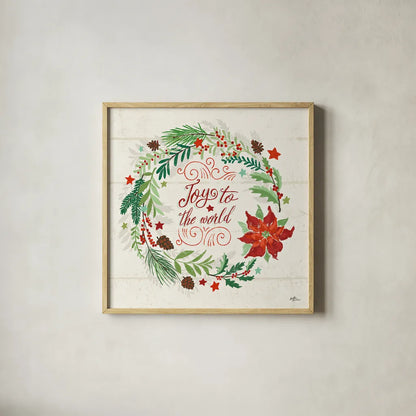 Holiday Joy III by Janelle Penner. Shown in a natural wood glass frame for a timeless modern aesthetic. Available as an archival giclee rolled canvas, fine art paper, or poster print. SKU 43689a.
