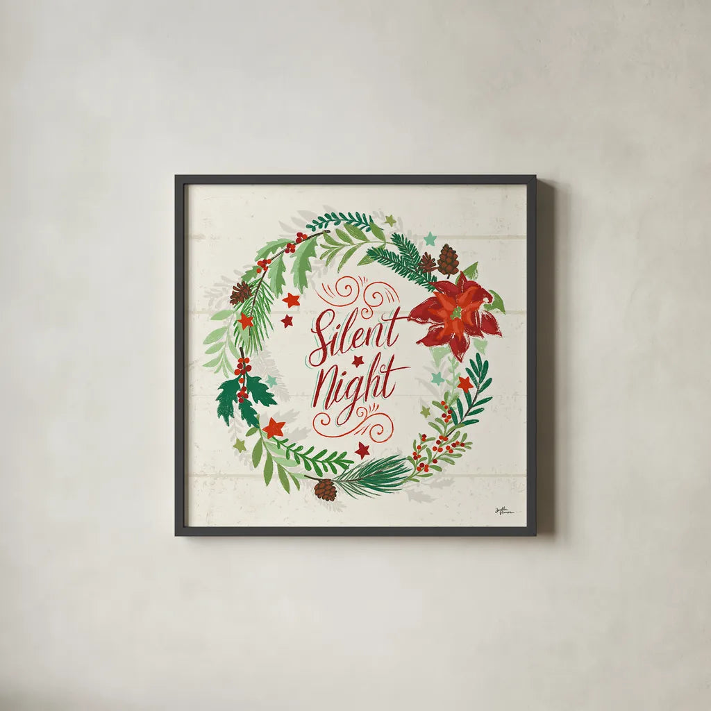 Holiday Joy IV by Janelle Penner. Shown in a sleek black glass frame for a contemporary gallery look. Available as an archival giclee rolled canvas, fine art paper, or poster print. SKU 43690a.