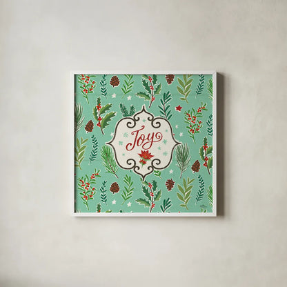 Holiday Joy IX by Janelle Penner. Shown in a crisp white glass frame for a clean and minimalist style. Available as an archival giclee rolled canvas, fine art paper, or poster print. SKU 43695a.