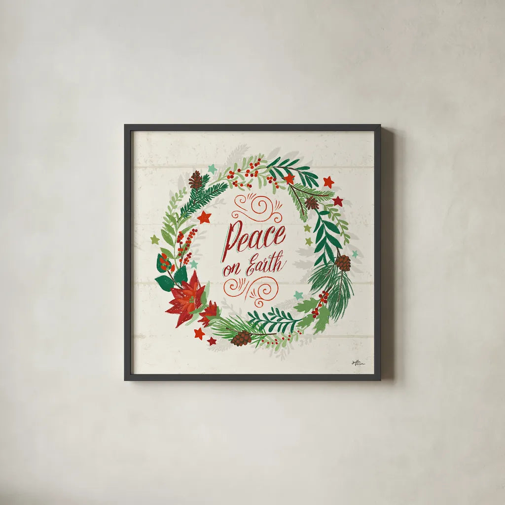 Holiday Joy V by Janelle Penner. Shown in a sleek black glass frame for a contemporary gallery look. Available as an archival giclee rolled canvas, fine art paper, or poster print. SKU 43691a.