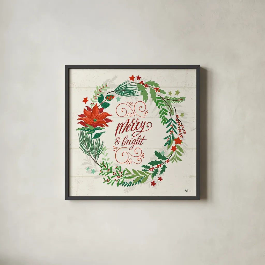 Holiday Joy VI by Janelle Penner. Shown in a sleek black glass frame for a contemporary gallery look. Available as an archival giclee rolled canvas, fine art paper, or poster print. SKU 43692a.