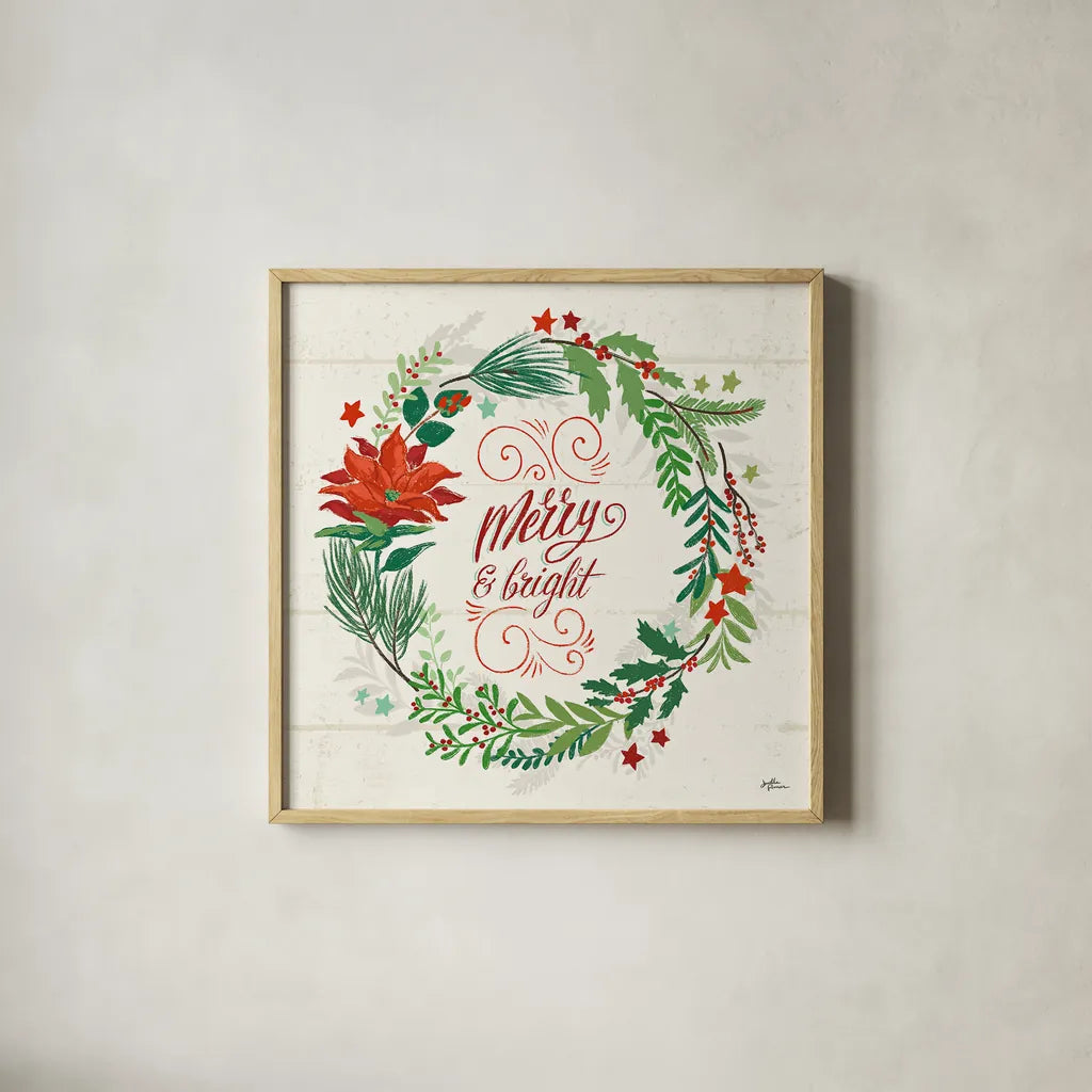 Holiday Joy VI by Janelle Penner. Shown in a natural wood glass frame for a timeless modern aesthetic. Available as an archival giclee rolled canvas, fine art paper, or poster print. SKU 43692a.