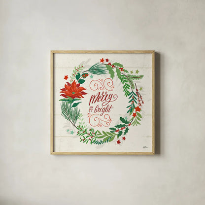 Holiday Joy VI by Janelle Penner. Shown in a natural wood glass frame for a timeless modern aesthetic. Available as an archival giclee rolled canvas, fine art paper, or poster print. SKU 43692a.