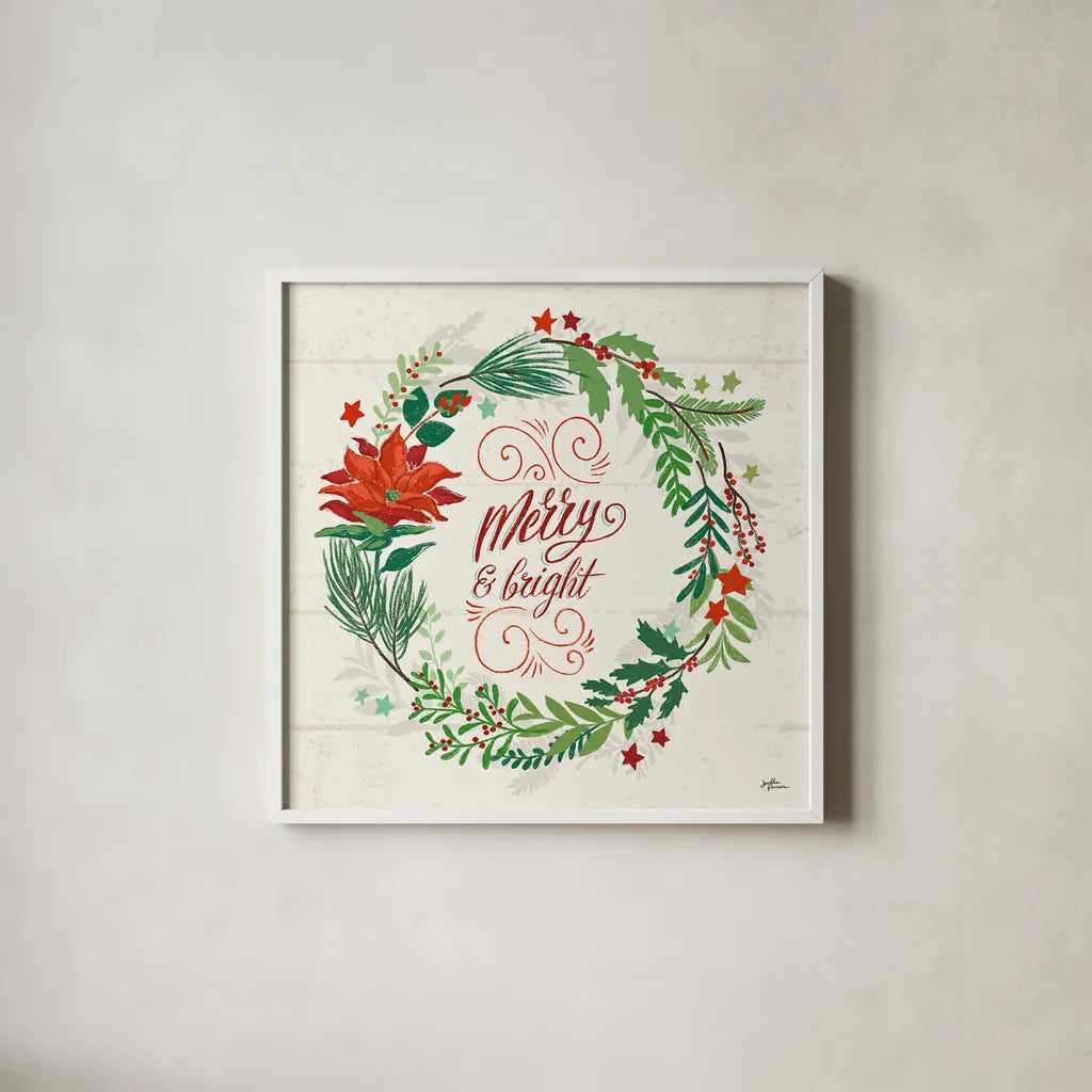 Holiday Joy VI by Janelle Penner. Shown in a crisp white glass frame for a clean and minimalist style. Available as an archival giclee rolled canvas, fine art paper, or poster print. SKU 43692a.