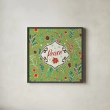 Holiday Joy X by Janelle Penner. Shown in a sleek black glass frame for a contemporary gallery look. Available as an archival giclee rolled canvas, fine art paper, or poster print. SKU 43696a.