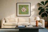 Holiday Joy X by Janelle Penner. Displayed in a glass frame with matte in a clean modern living room. Available as an archival giclee rolled canvas, fine art paper, or poster print. SKU 43696a.
