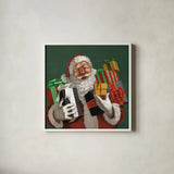 Holiday Santa IV Dark Green by Janelle Penner. Shown in a crisp white glass frame for a clean and minimalist style. Available as an archival giclee rolled canvas, fine art paper, or poster print. SKU 59683a.