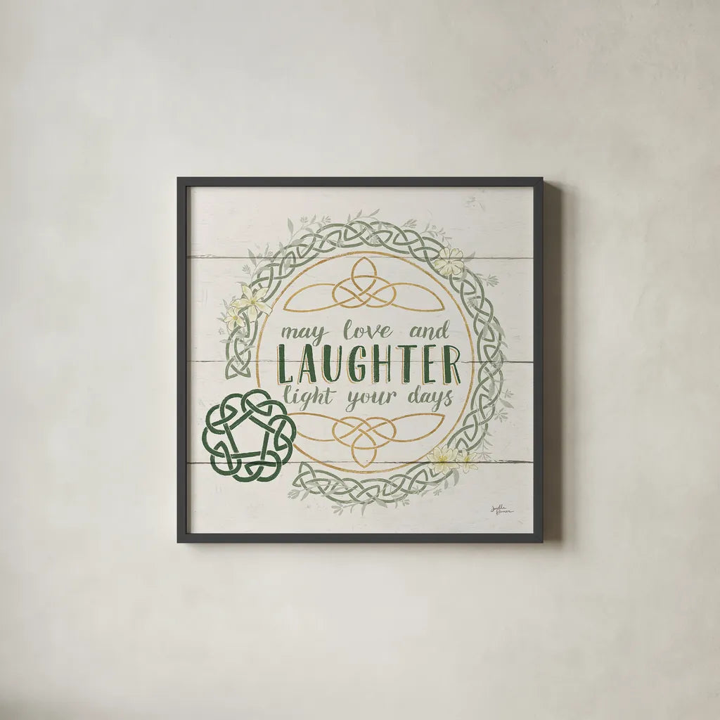 Irish Blessings III by Janelle Penner. Shown in a sleek black glass frame for a contemporary gallery look. Available as an archival giclee rolled canvas, fine art paper, or poster print. SKU 31371a.