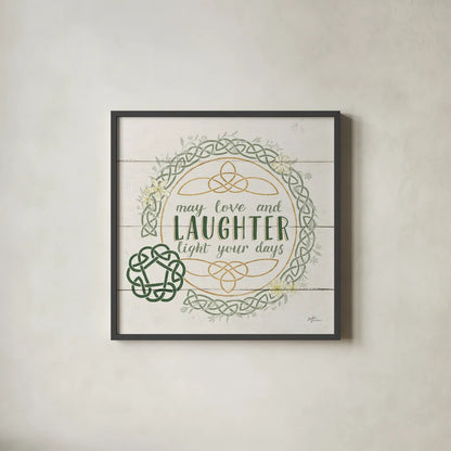 Irish Blessings III by Janelle Penner. Shown in a sleek black glass frame for a contemporary gallery look. Available as an archival giclee rolled canvas, fine art paper, or poster print. SKU 31371a.