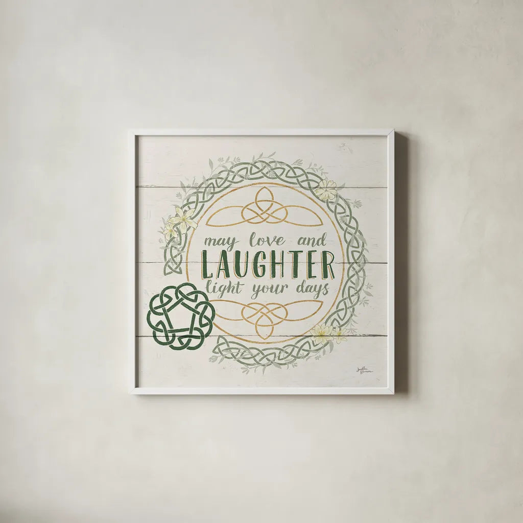 Irish Blessings III by Janelle Penner. Shown in a crisp white glass frame for a clean and minimalist style. Available as an archival giclee rolled canvas, fine art paper, or poster print. SKU 31371a.