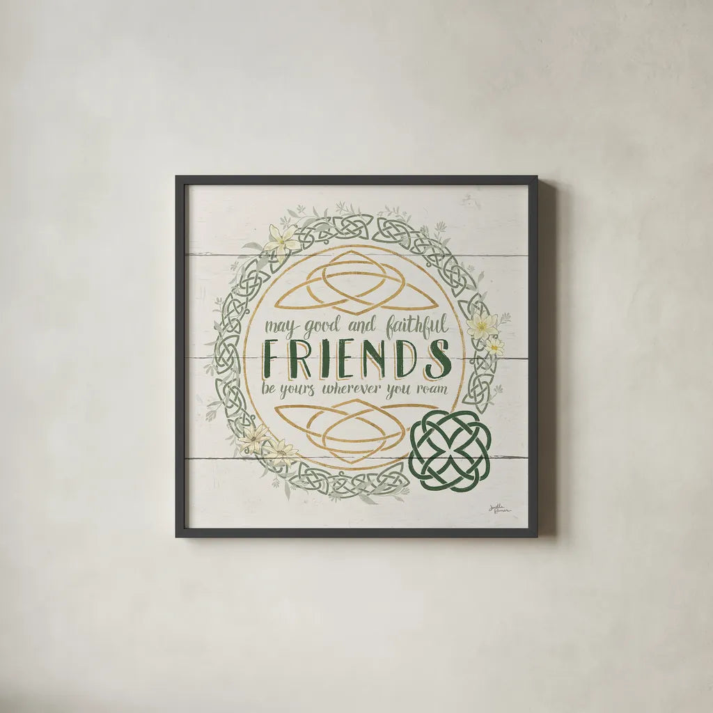 Irish Blessings IV by Janelle Penner. Shown in a sleek black glass frame for a contemporary gallery look. Available as an archival giclee rolled canvas, fine art paper, or poster print. SKU 31372a.